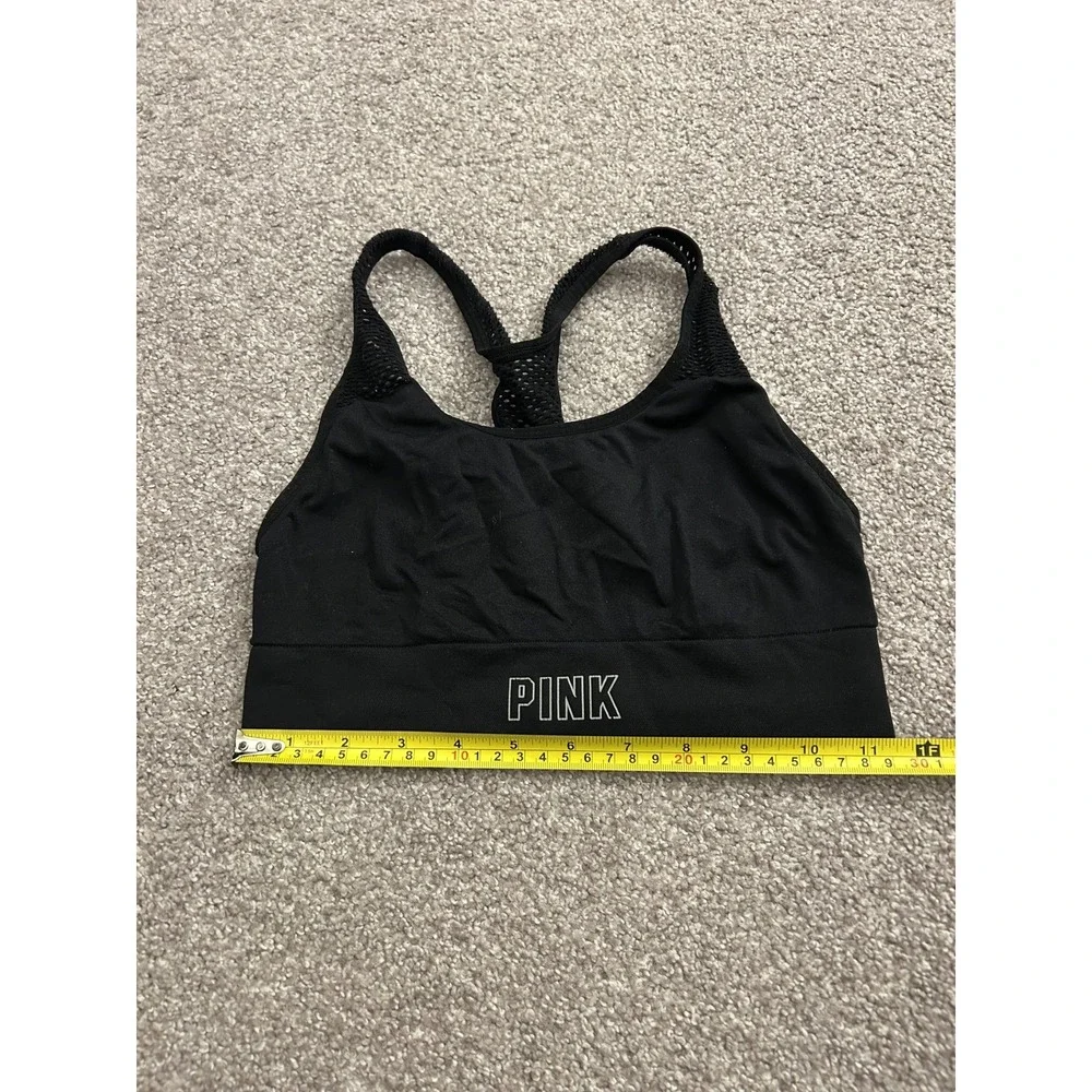 PINK Victoria's Secret Sports Bra Womens‎ M Black Excellent Mesh Racerback Logo